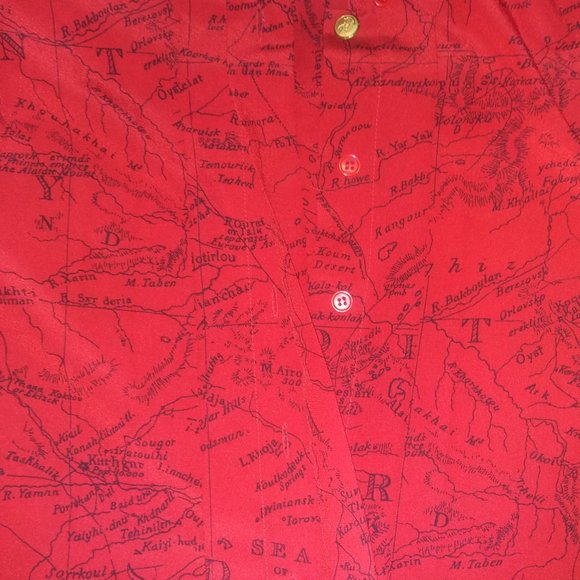 Vintage JONES NEW YORK Red/Black Pleated Map of Magellan Secretary Blouse S 10 - Picture 8 of 10
